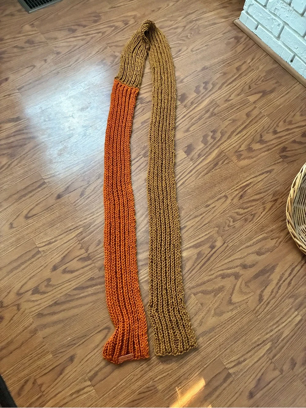 Colorblock Chunky Knit Fall Scarf in Burnt Orange Tan